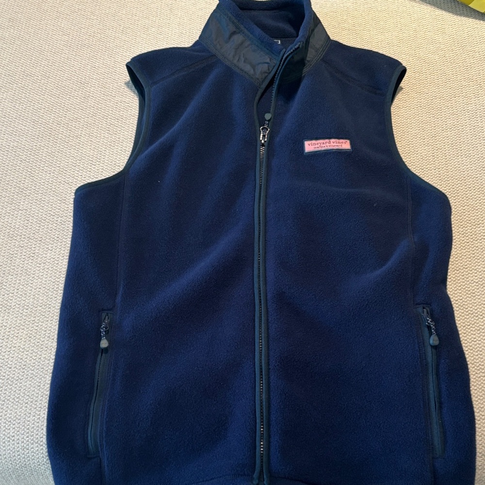 Vineyard Vines Kids Navy Fleece Vest with Pink Logo